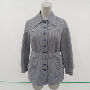 Butte Knit Vintage Jacket UK 18 Blue Check Dacron Belted Button Womens RMF07-LW - Picture 1 of 7