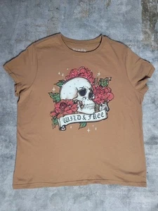 Camiseta para mujer enrollada talla XXL calavera con "salvaje y gratis" - Imagen 1 de 3
