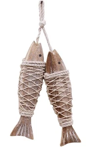 Rustic Nautical Wooden Fish Decor - Hanging Fish Sculpture for Wall, Beach Th... - Picture 1 of 7