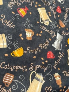 Bistro Coffee-Themed Cotton Fabric by Deb Strain for Moda Fabrics 19"x44" Black - Picture 1 of 7