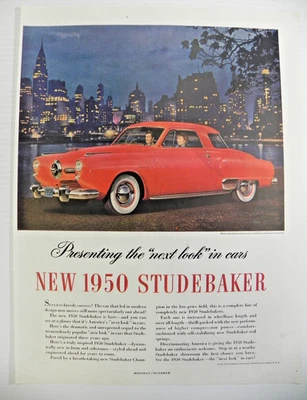 1949 Studebaker Print Ad Studebaker Champion Red Whitewalls Urban Skyline - Image 1 of 4