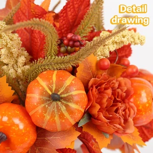 4Pc Artificial Stems Flower Fall Decor Autumn Pumpkin Berry Maple Plant Picks - Picture 1 of 12