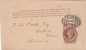 GB to US MORLEY 113 Barred Numeral Queen Victoria 1/2d Wrapper 1891 - Picture 1 of 1