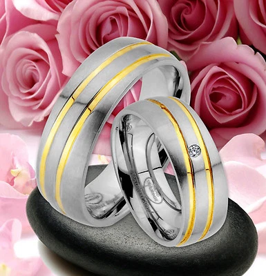2 Ringe Trauringe Eheringe Partnerringe DR. mit Stein , GRAVUR GRATIS , JE76-1 - Bild 1 von 2
