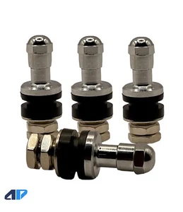 FLUSH MOUNT METAL/CHROME TIRE VALVE STEMS HIGH PRESSURE BOLT IN 4 PIECES 502 - Picture 1 of 9