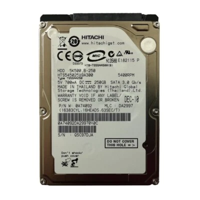 Hitachi 250GB HTS545025B9A300 5400RPM SATA 2.5" Laptop HDD Hard Disk Drive - Image 1 of 3