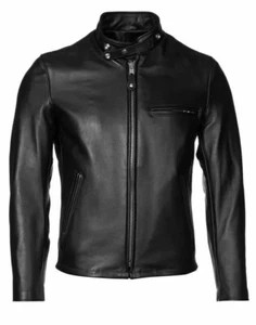 Men's Cafe Racer Leather Jacket Motorcycle Black Soft Genuine Sheepskin Jacket - Picture 1 of 4