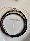 Bracelet charme double cuir noir Pandora 34 cm