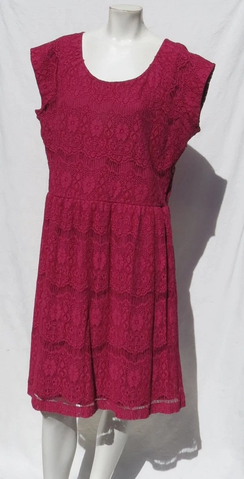 GARNET HILL US 16 XL Raspberry Lace Knit Sheath Dress Cap Sleeve Ponte Lining - Image 1 of 4