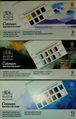 (3) WINSOR & NEWTON COTMAN WATERCOLOUR 9+ CT. POCKET SETS~BID@$21.88~GR8 GIFT!