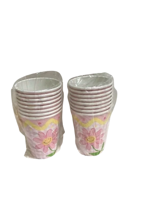(2) SONRISAS Y RISAS ROSA CUADROS, FLORES Y MARIPOSAS 9oz TAZAS SUMINISTROS PARA FIESTAS Foto 1 de 3