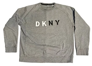 DKNY Women's Crewneck Gray Sweatshirt Size Small White Decay Vinyl Logo Pullover - Picture 1 of 5