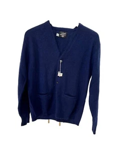 Vtg NOS Navy Cardigan Grandpa Sweater M/L Lambswool Grunge 90s Y2K Prep Cobain - Picture 1 of 5