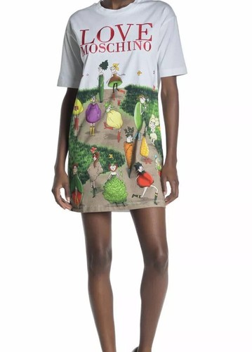 T shirt Love Moschino taglia 40 4 rosa vegetariana maglietta estiva abito stampa sciolta nuova con etichette