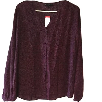 New Attention XXL Top Blouse Button Down Long Sleeve V Neck Spotty Pink Black - Image 1 of 4