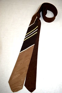 Neck Tie VTG Excello Cravats 60s 3 Tone Brown Tan Yellow Stripe 51" x 2.5" NIB - Picture 1 of 11