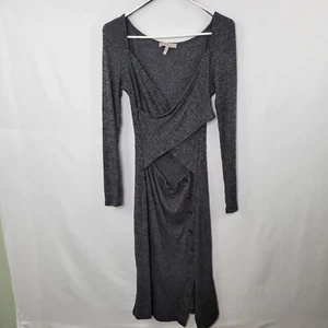 BCBGeneration Charcoal Gray Long Sleeve Neck Cutout Midi Dress Womens Size Large - Picture 1 of 10