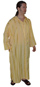 Moroccan Men Djellaba Hooded Caftan Kaftan Thobe Abaya Handmade Arab Gold - Picture 1 of 4