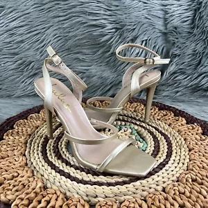Lulus Sz 7.5 Gold Ankle Strap Square Toe High Heel Stiletto Dress Shoes NWOB - Picture 1 of 9