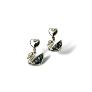 Women Heart Swan Earrings Stud Gold Multicolor Plain Weaving Fashion Jewelry - Picture 1 of 1