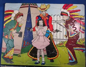 Vintage Tray Puzzle Built-Rite Cowboy Indians Western Children Girl Boys Teepee - Picture 1 of 7