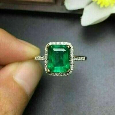 3Ct Lab Created Emerald Green Diamond Engagement Ring 14K White Gold Finish - Image 1 of 4