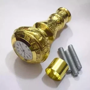 Walking Stick Cane Brass Handle Clock  Hand Carved Gift For Dad Gift For Fathers - Picture 1 of 5