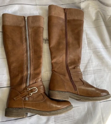 Zigi Soho Riding Boots Women’s 7.5 Cognac Vegan Faux Fur Upper Lined 7” Calf - Image 1 of 4