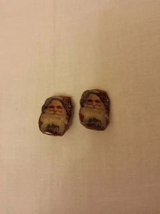Vintage Pappmache viktorianischer Weihnachtsmann Acryl bedeckt Ohrringe Clip-On schön - Bild 1 von 3
