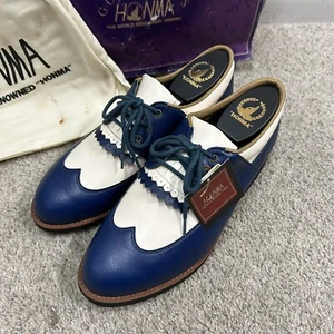 Honma Golf Shoes Women's 8.5 US 24.5 Japan White Blue Metal Spikes New W Defects - Picture 1 of 11
