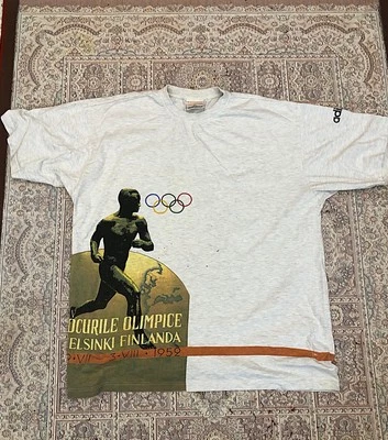 VINTAGE 90'S ADIDAS T-SHIRT OLYMPIC CENTENNIAL GAMES SERIES 1952 HELSINKI Grey L - Image 1 of 4