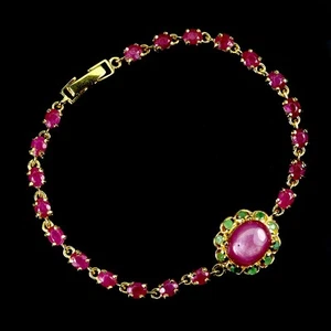 925 Sterling Silver Bracelet Oval Ruby 11x9mm Emerald Gemstone Jewelry 7.5in - Picture 1 of 13