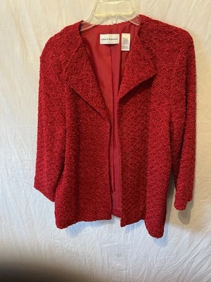 Alfred Dunner Red Sparkle Blazer Jacket Women’s Size 10 Lined Open Front Stretch - Image 1 of 4