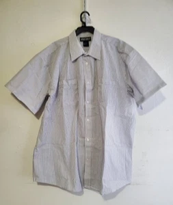 Herren Hemd Weiß Blau Gestreift Größe 19 Kurzarm Polyester Baumwolle Neu - Bild 1 von 5