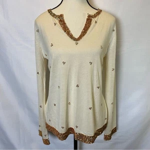 BCBGMaxAzria Sequined Long Sleeve Blouse Women’s Medium Silk Cotton Blend Top - Picture 1 of 10
