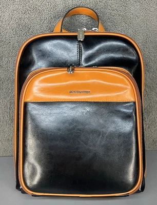 BOSTANTEN Genuine Black & Tan Leather 15.6 inch Laptop Backpack Bag - Image 1 of 4