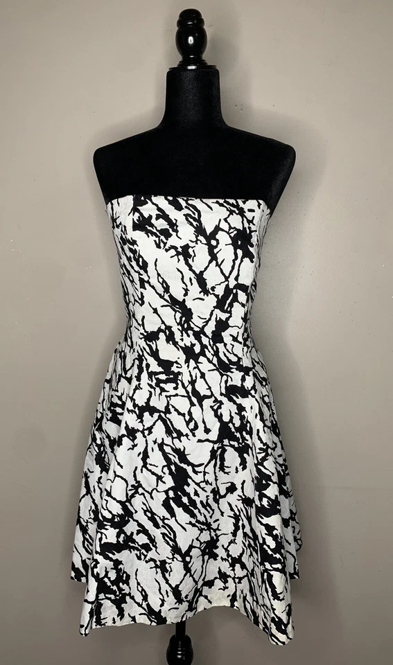 Vestido de festa vintage Lillie rubi saia puff preto branco estampa abstrata feminino 12 - Imagem 1 de 4