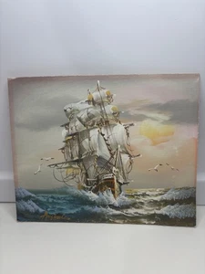 SMALL Original John Ambrose Painting Sailing Ship Signed Nautical Art 10x8 IN - Picture 1 of 8