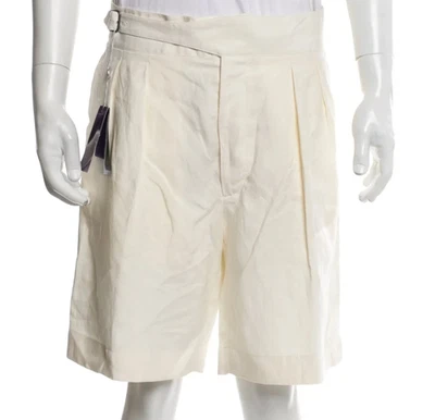Ralph Lauren Purple Label Pantalones Cortos 32 Algodón Hebilla Cintura Crema $495 Lino Seda Foto 1 de 4