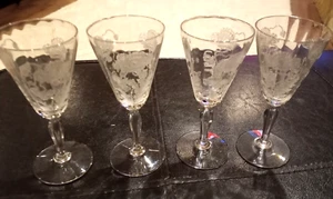 Set of 4 Fostoria Rogene Etched Poppy 5-1/8" Cordial Wine Glass (45A) - Picture 1 of 9