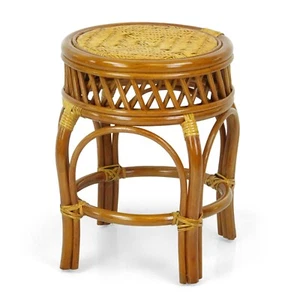 Handmade Round Stool Ginger ECO Natural Rattan Wicker ECO Plant Stand, Cognac - Picture 1 of 6