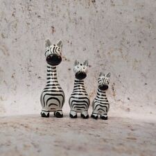 Zebra Family Set of 3 Super Cute Ornament Figure Wooden