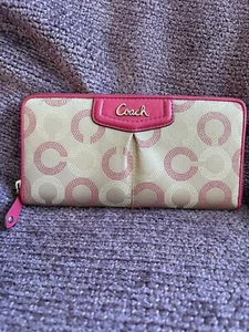 Coach hellbraun/rosa Ashley gepunktete Optik Kunst umlaufender Reißverschluss Geldbörse - Bild 1 von 6
