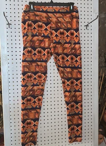 LuLaRoe Tall and Curvy Leggings Blue & Orange, Geometric Design - Picture 1 of 5