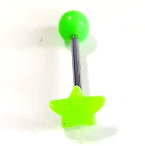 Tongue Ring Acrylic Star Green 10mm 14 Gauge 5/8" Steel Barbell - Picture 1 of 3
