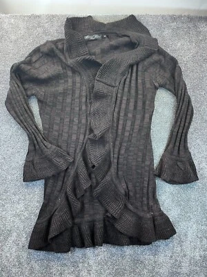 Brittany Black Sweater Womens 2X Plus Cardigan Open Front Ruffled Brown - Image 1 of 4