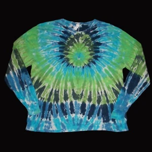 Organic Tie Dye Long Sleeve Shirt 3XL XXXL Blue & Green Tye Dyed 3X Fair Trade - Picture 1 of 1