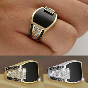 1PC Men Natural Gemstone Rings Fashion Black Diamond Finger Ring Jewelry Gifts