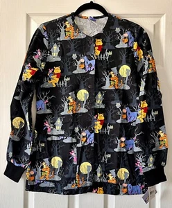 Disney Women’s Scrub XS Black Winnie The Pooh Halloween Trick or Treat Full Moon - Picture 1 of 10