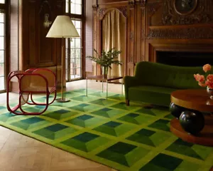 Modern Geometric 3D Cube Area Rug - Green Abstract Optical Illusion Design 8x10 - Picture 1 of 5